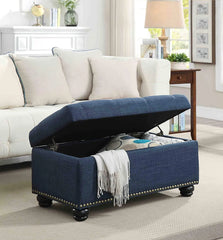 Tufted Rectangle Storage Ottoman Pouffes Footrest Stool with 4 Wooden Legs - Wooden Twist UAE