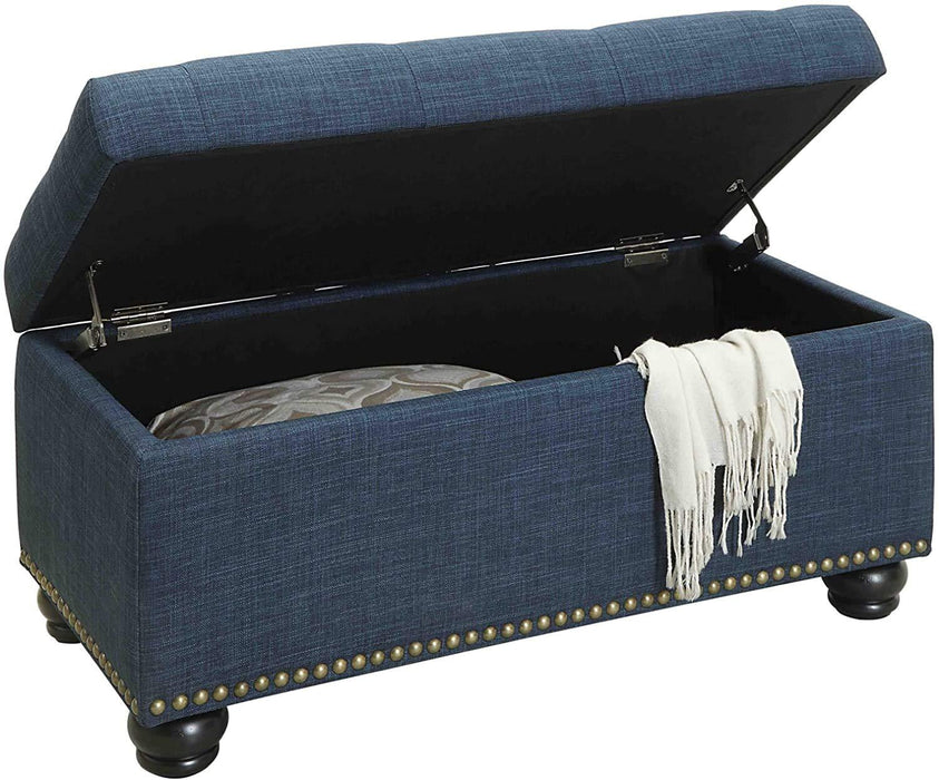 Tufted Rectangle Storage Ottoman Pouffes Footrest Stool with 4 Wooden Legs - Wooden Twist UAE