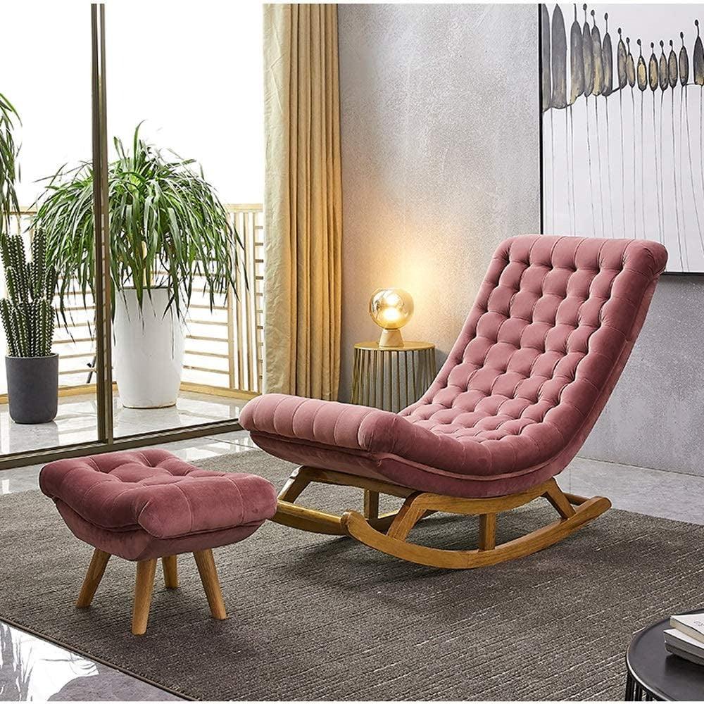 Pink Recliner Lounger Wooden Rocking Chair in Premium Soft Comfortable Cushion - Wooden Twist UAE