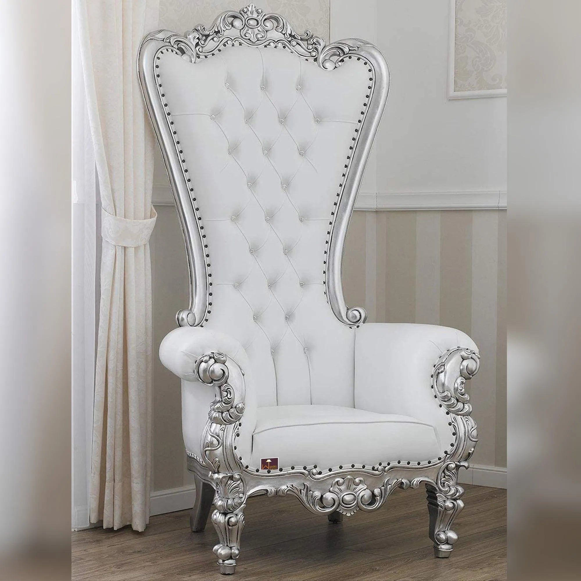 Luxurious High Back throne Silver Leaf Chair - Wooden Twist UAE