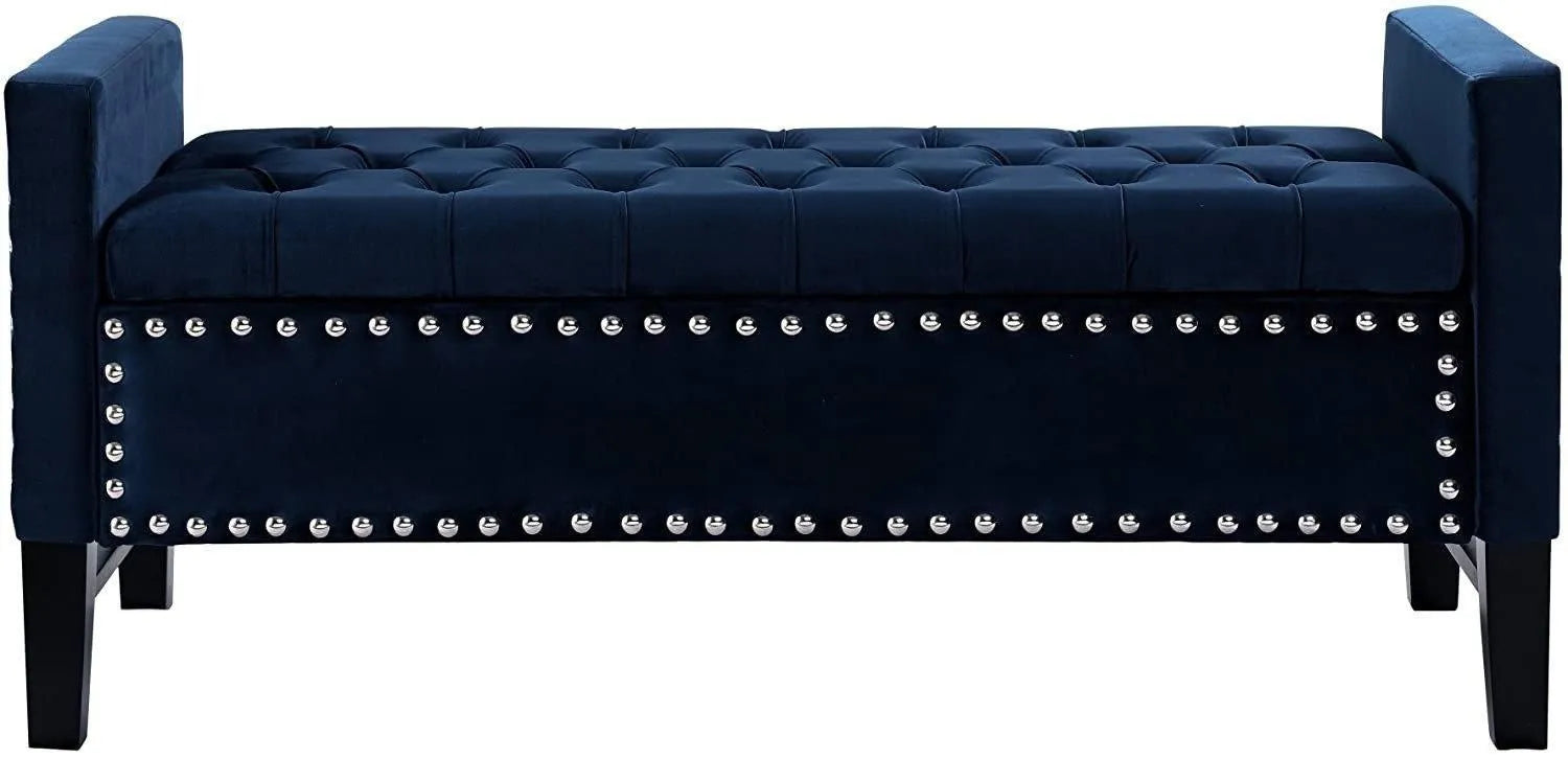 Royal Blue Premium Wood Upholstered Flip top Storage Bench - WoodenTwist