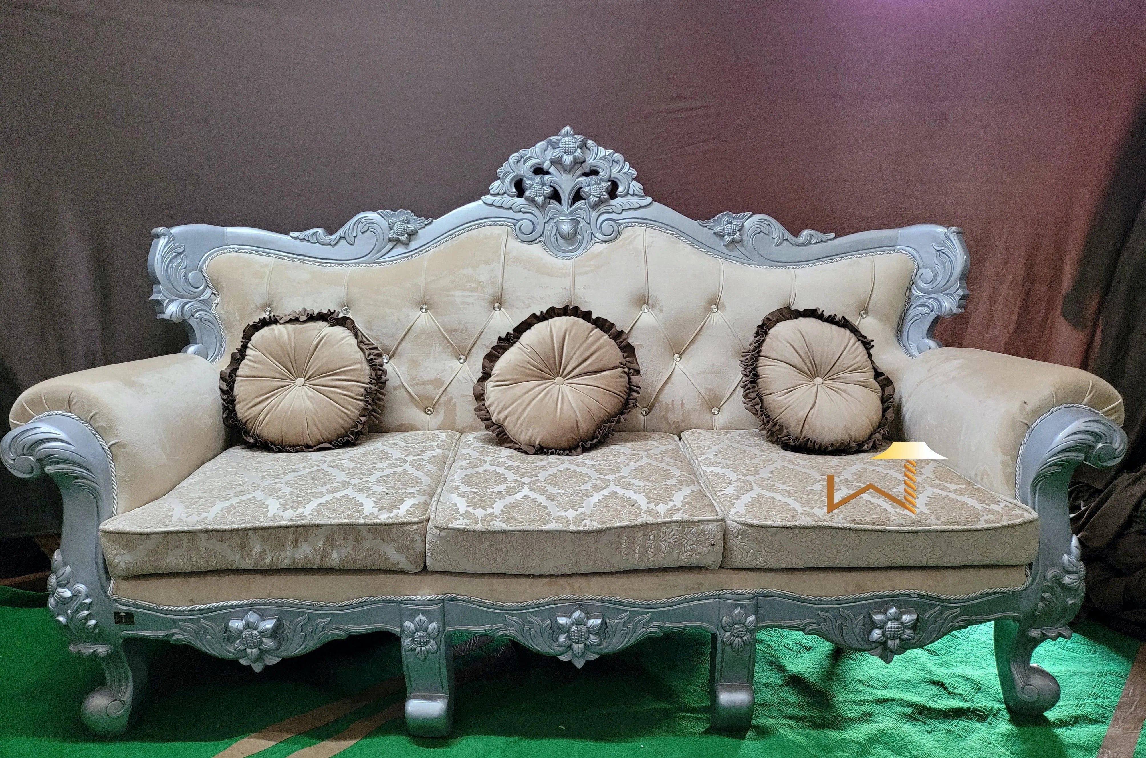 Royal Antique Silver Carved Maharaja Sofa Set - Wooden Twist UAE