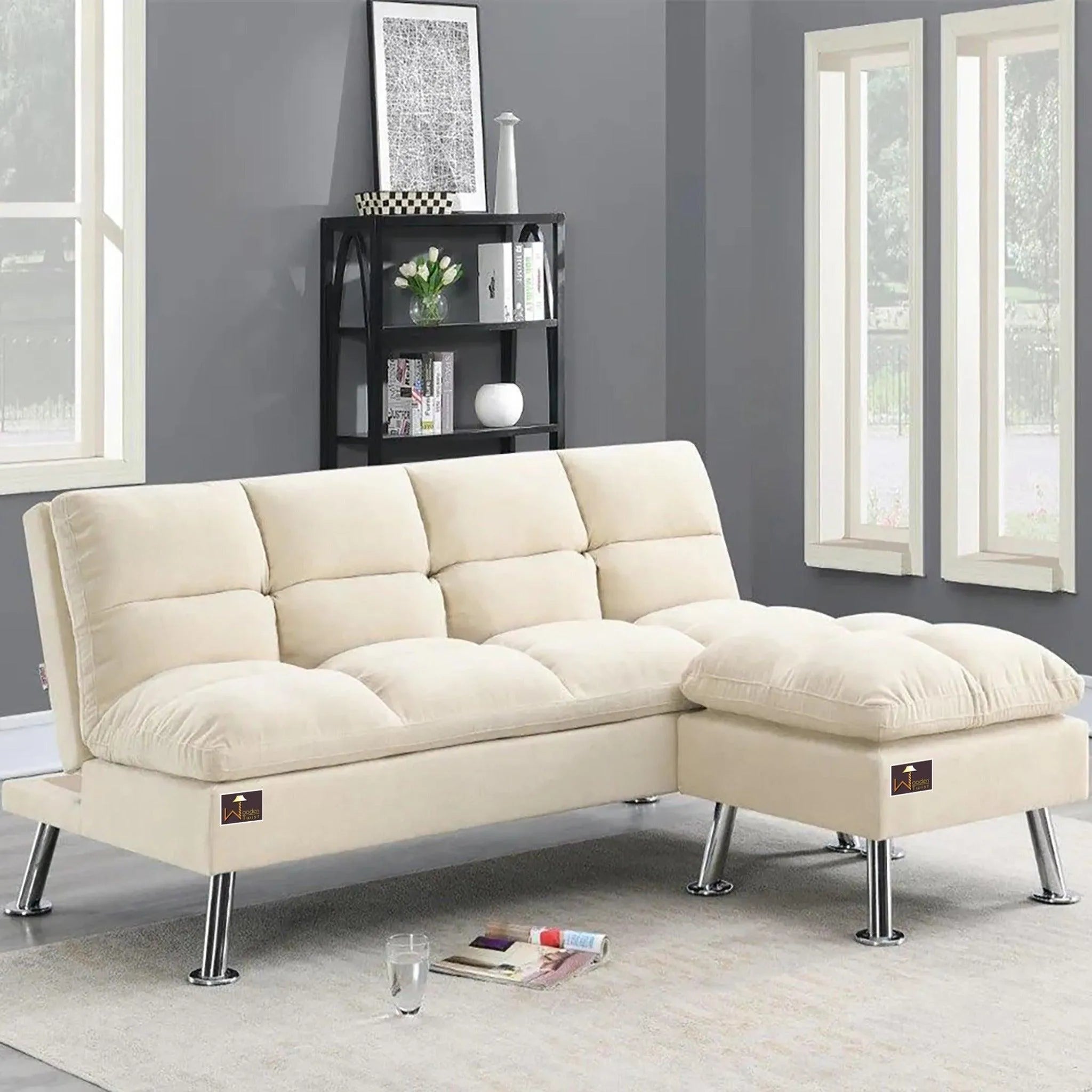 Carissa 3 Seater Sofa Cum Bed for Living Room with Ottoman (Metal Legs) - Wooden Twist UAE