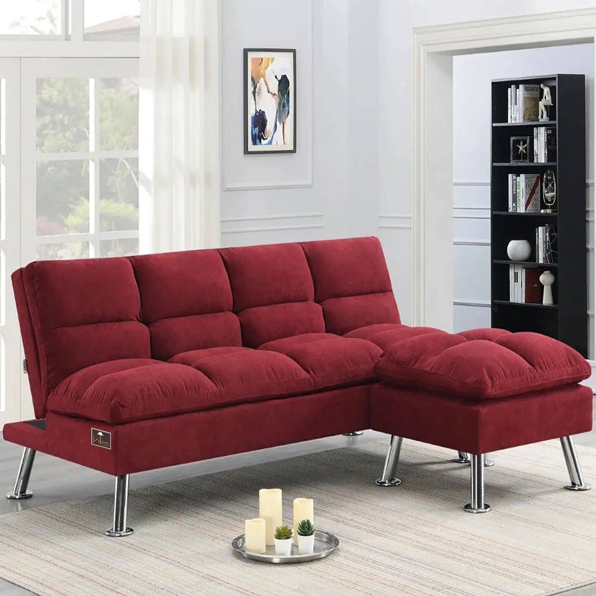 Carissa 3 Seater Sofa Cum Bed for Living Room with Ottoman (Metal Legs) - Wooden Twist UAE