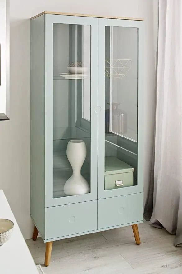 Wooden Closely Design Display Cabinet Two Doors with Two Drawers And Four Open Shelves - Wooden Twist UAE