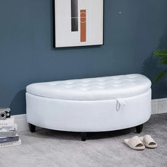 Half Moon Velvet Tufted Storage Bench Footstool Bed End Table for Living Room - Wooden Twist UAE