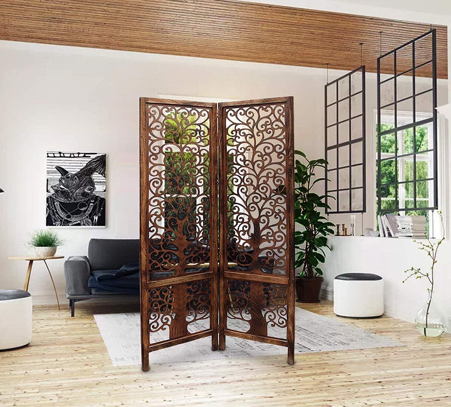 Handcrafted Brown Wooden Room Partition/Divider Screen - Wooden Twist UAE