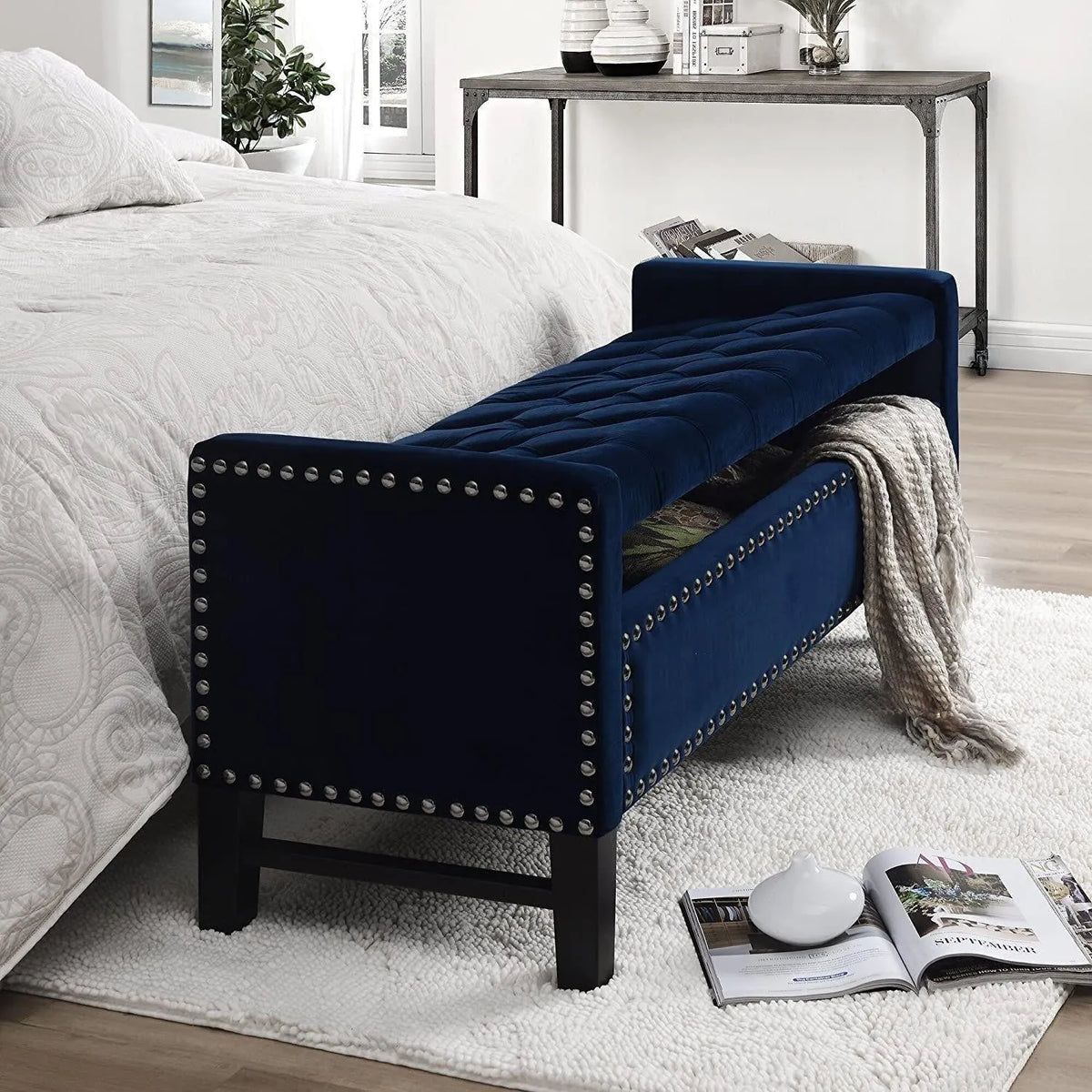 Royal Blue Flip-Top Bench with Hidden Storage