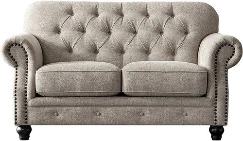 Luxury Chesterfield Chenille Diamond Tufted Loveseat 2 Seater Sofa (Walnut Legs)