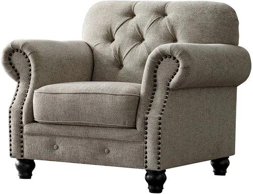 Luxury Chesterfield Chenille Diamond Tufted Armchair Sofa (Grey Color Walnut Legs) - Wooden Twist UAE