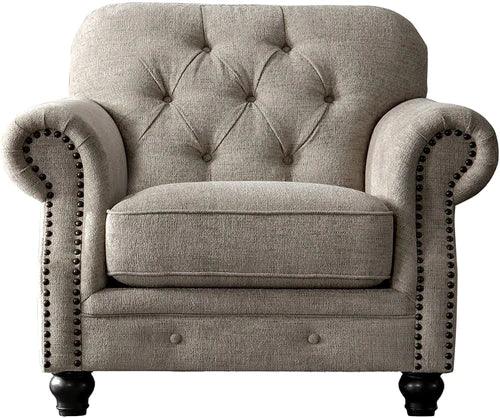 Luxury Chesterfield Chenille Diamond Tufted Armchair Sofa (Grey Color Walnut Legs) - Wooden Twist UAE
