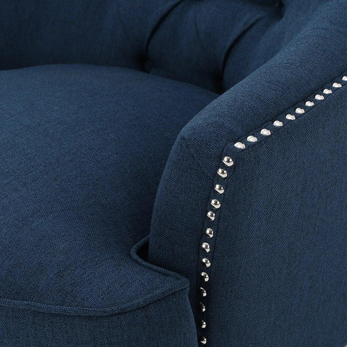 Modern Tufted Grandpa Lounge Armchair (Blue) - Wooden Twist UAE