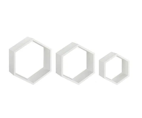 Hexagonal Shape Wooden Floating Wall Shelves Set of 3 - Wooden Twist UAE