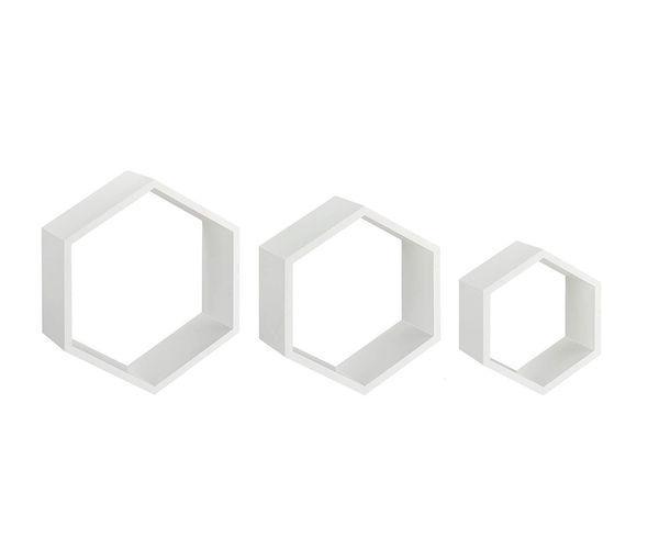 مجموعة أرفف حائط خشبية سداسية الشكل من 3