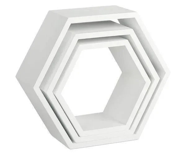 Hexagonal Shape Wooden Floating Wall Shelves Set of 3 - Wooden Twist UAE