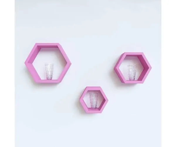 Hexagonal Shape Wooden Floating Wall Shelves Set of 3 - Wooden Twist UAE