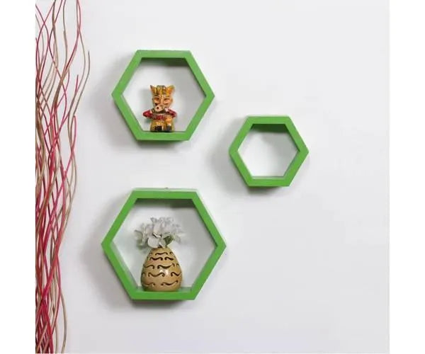 Hexagonal Shape Wooden Floating Wall Shelves Set of 3 - Wooden Twist UAE