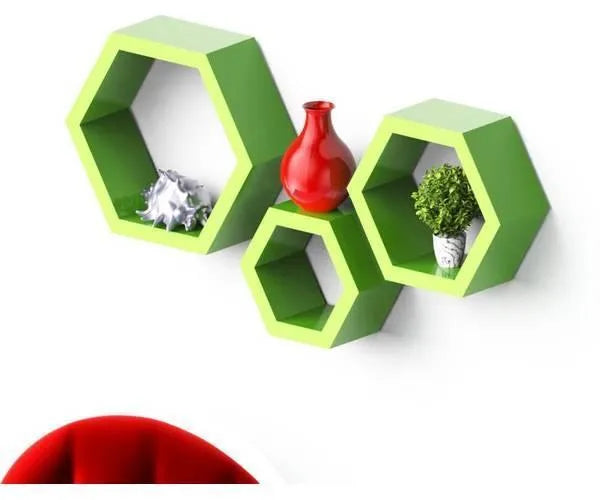 Hexagonal Shape Wooden Floating Wall Shelves Set of 3 - Wooden Twist UAE