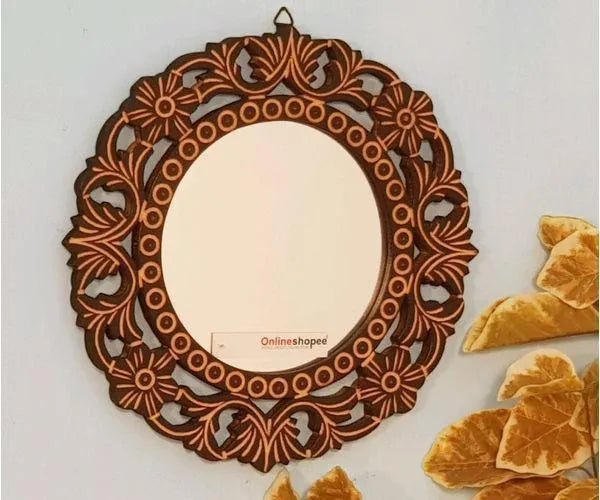 Wooden Antique With Handicraft Work Fancy Design Mirror - Wooden Twist UAE