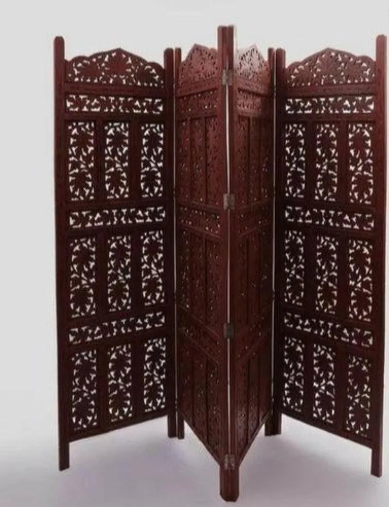 Brown Wooden Partition Screen Room Divider In 4 Panel - Wooden Twist UAE