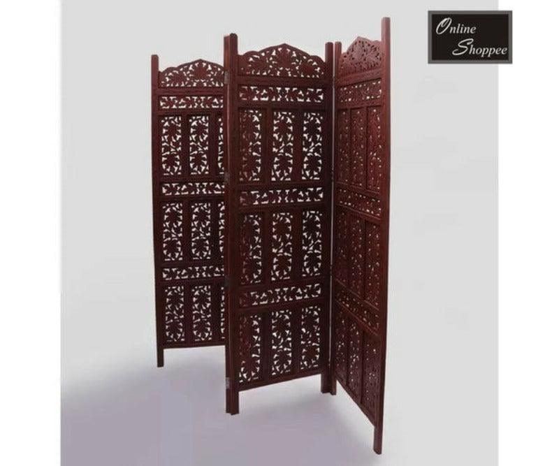 Brown Wooden Partition Screen Room Divider In 4 Panel - Wooden Twist UAE