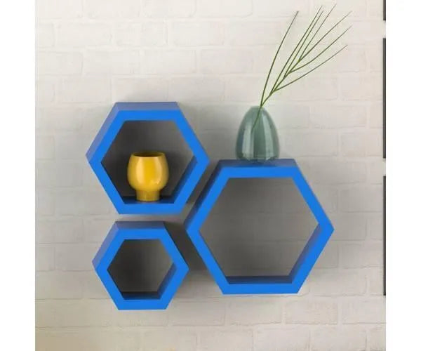 Hexagonal Shape Wooden Floating Wall Shelves Set of 3 - Wooden Twist UAE