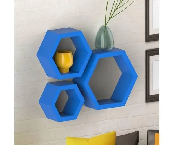 Hexagonal Shape Wooden Floating Wall Shelves Set of 3 - Wooden Twist UAE