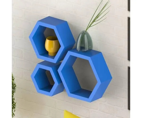 Hexagonal Shape Wooden Floating Wall Shelves Set of 3 - Wooden Twist UAE