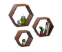 Hexagonal Shape Wooden Floating Wall Shelves Set of 3 - Wooden Twist UAE