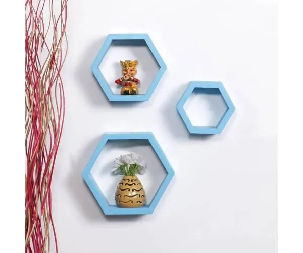 Hexagonal Shape Wooden Floating Wall Shelves Set of 3 - Wooden Twist UAE