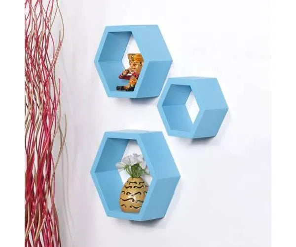 Hexagonal Shape Wooden Floating Wall Shelves Set of 3 - Wooden Twist UAE