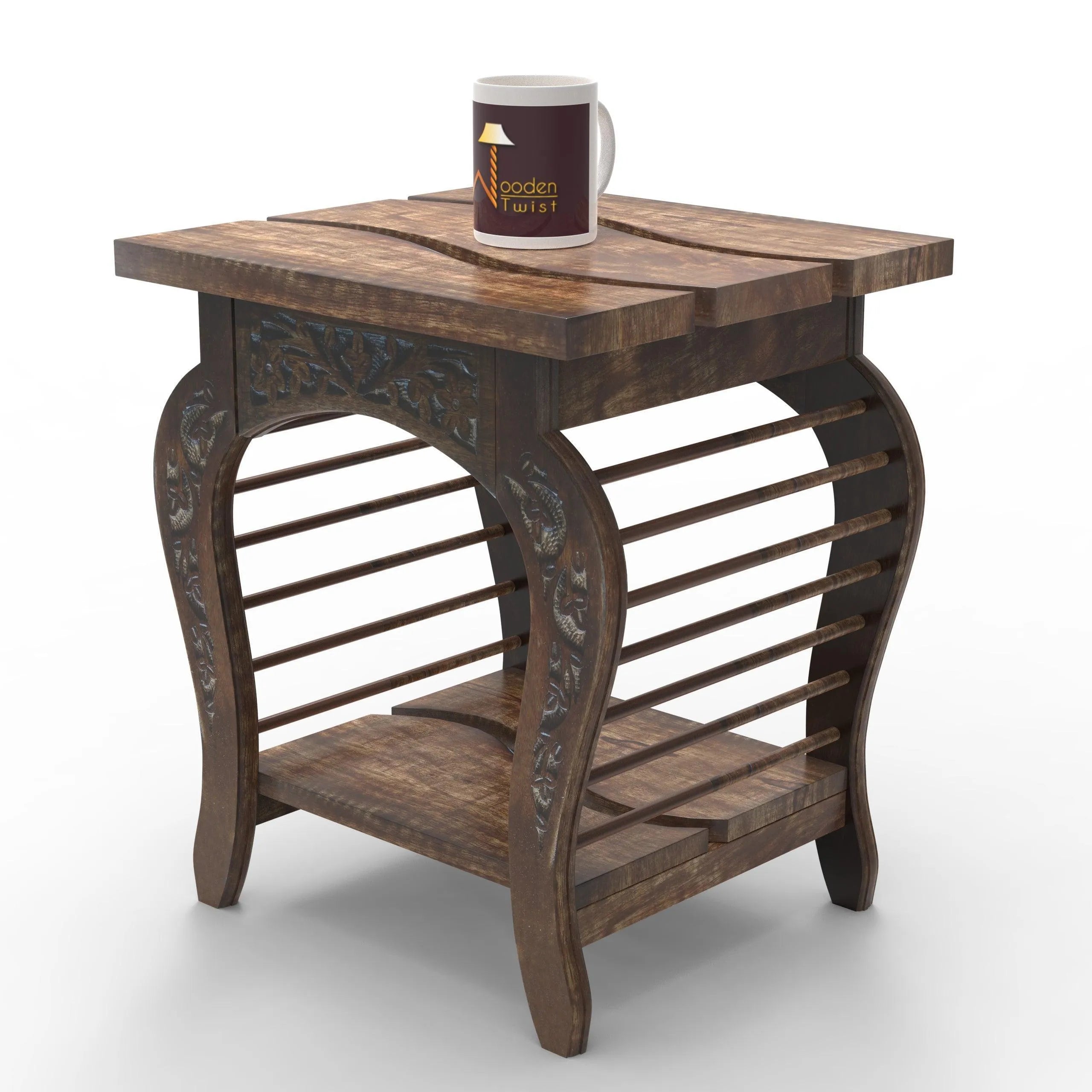 Lopat End Table Hand Carved - Wooden Twist UAE