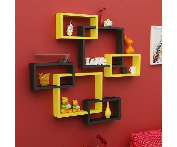 Wooden Intersecting Wall Shelves Set of 6 - Wooden Twist UAE