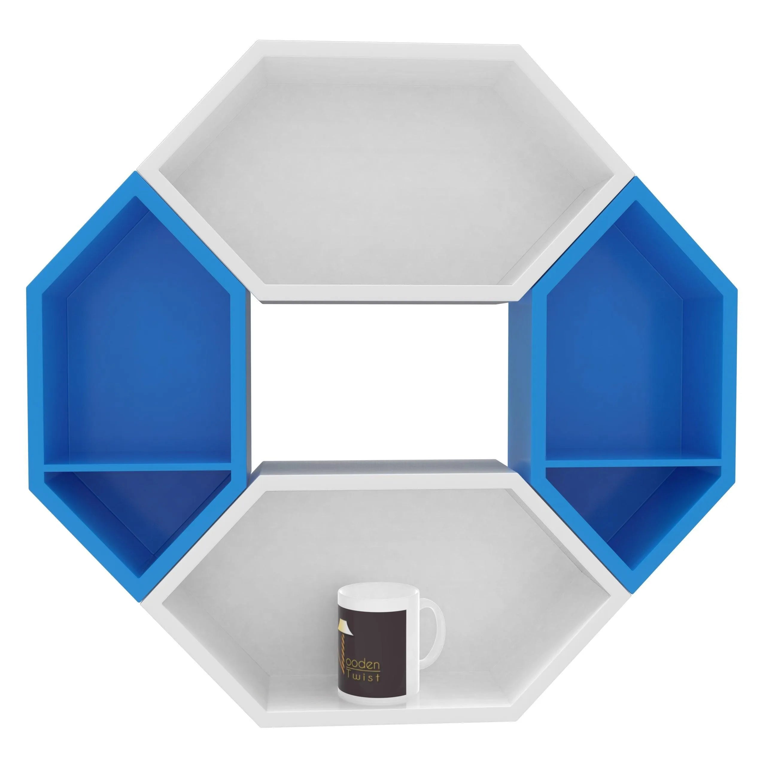 Wooden Pared Hexagon Floating Wall Shelf with 4 Shelves - Wooden Twist UAE