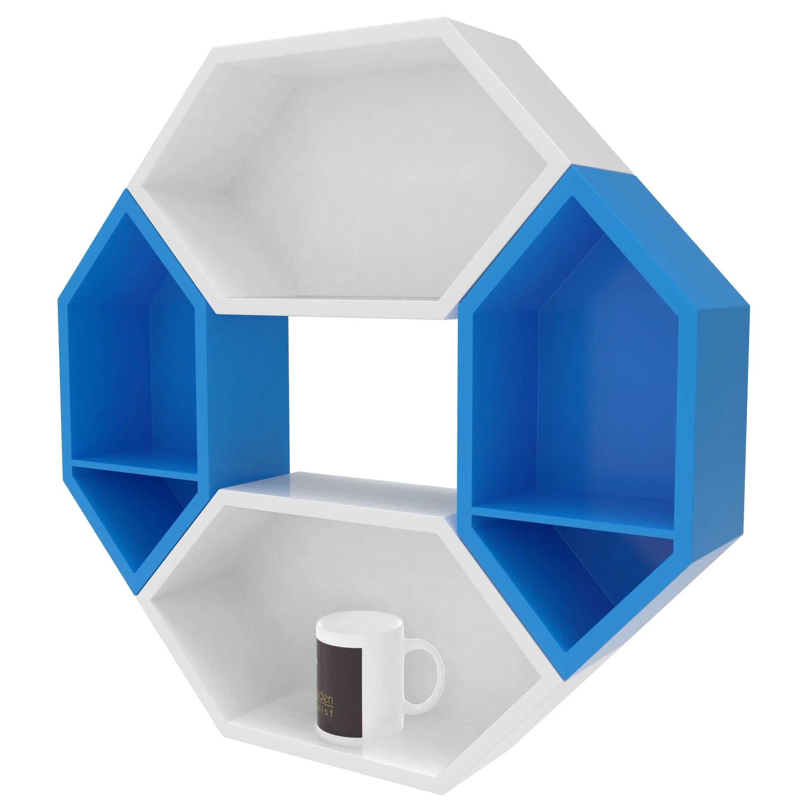 Wooden Pared Hexagon Floating Wall Shelf with 4 Shelves - Wooden Twist UAE