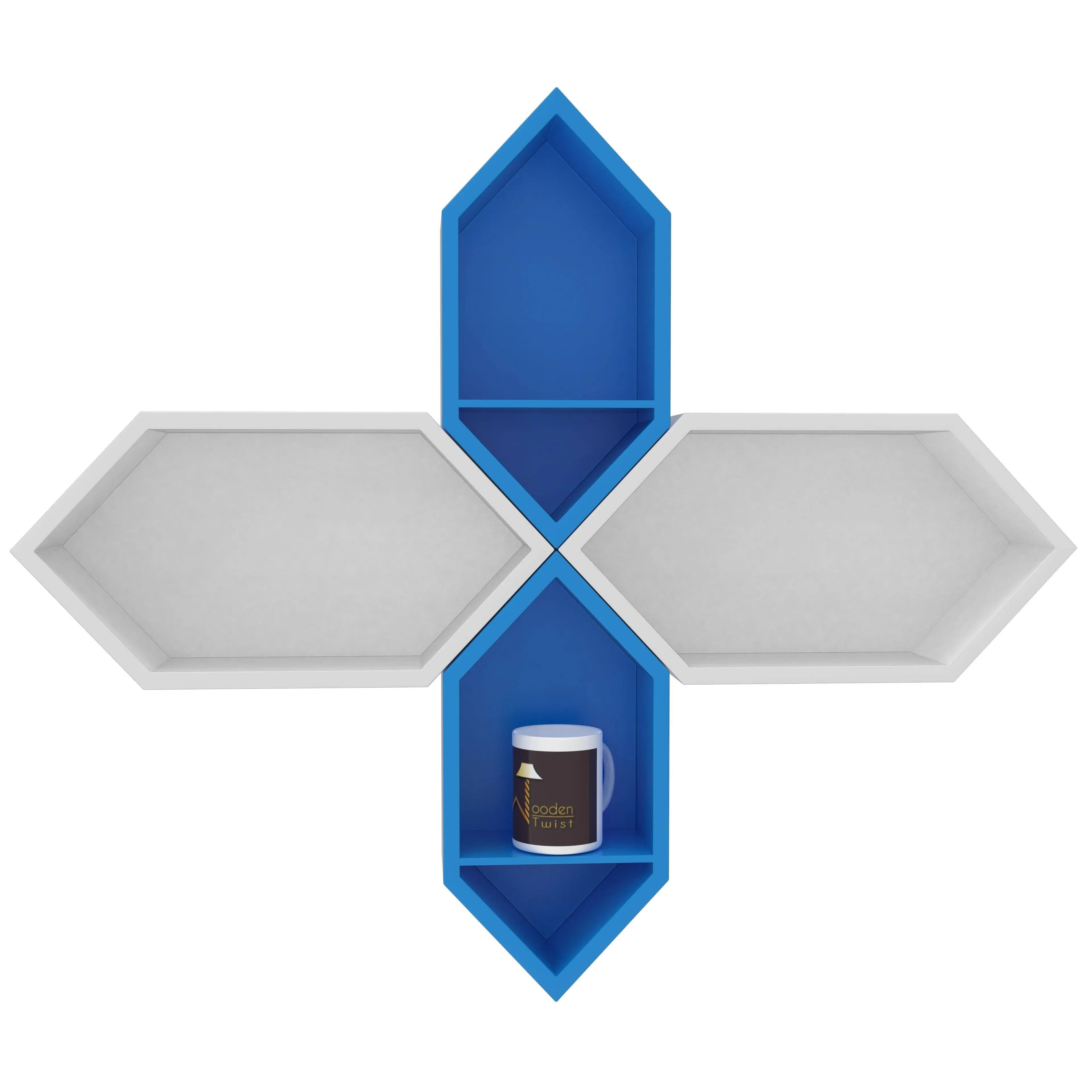 Wooden Pared Hexagon Floating Wall Shelf with 4 Shelves - Wooden Twist UAE