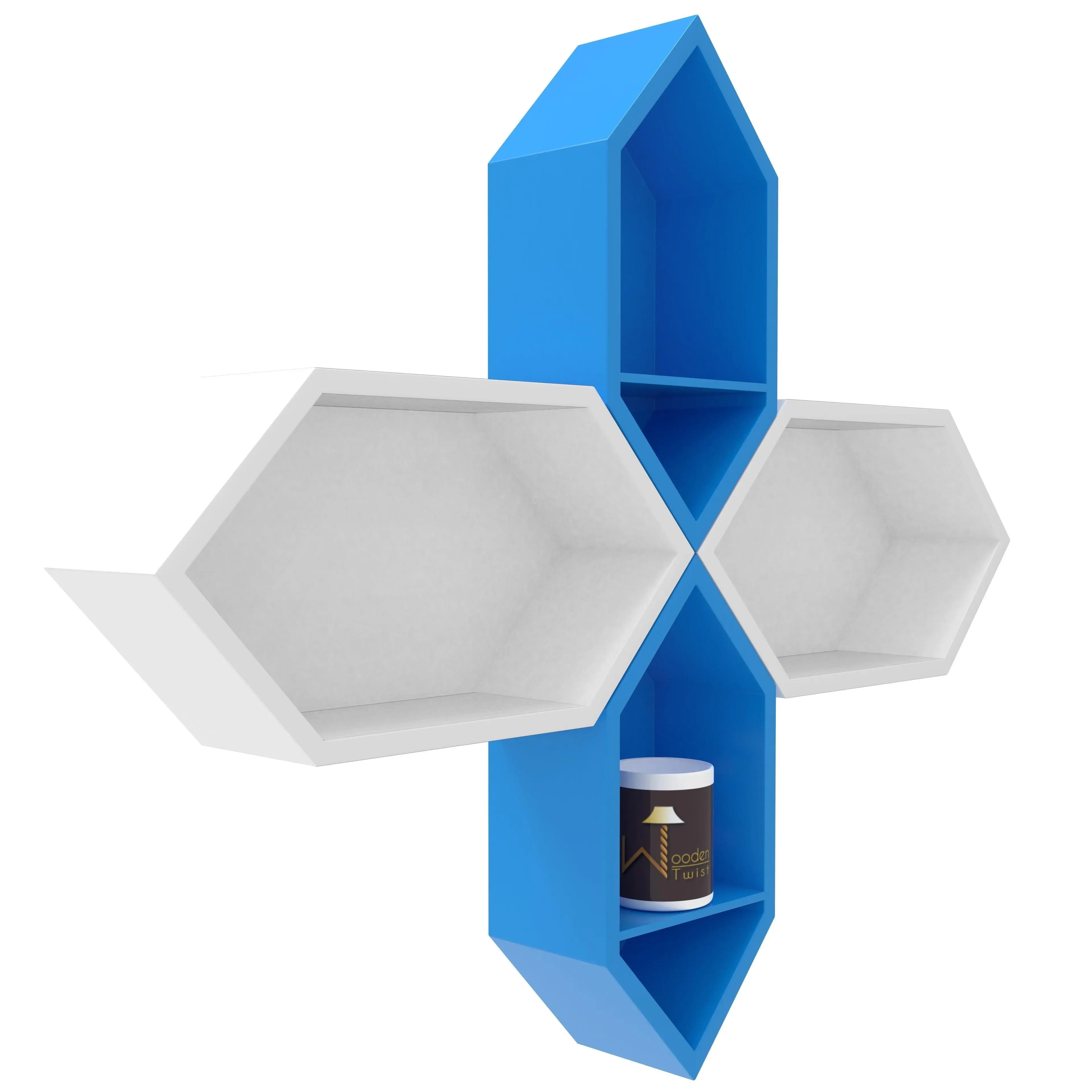 Wooden Pared Hexagon Floating Wall Shelf with 4 Shelves - Wooden Twist UAE