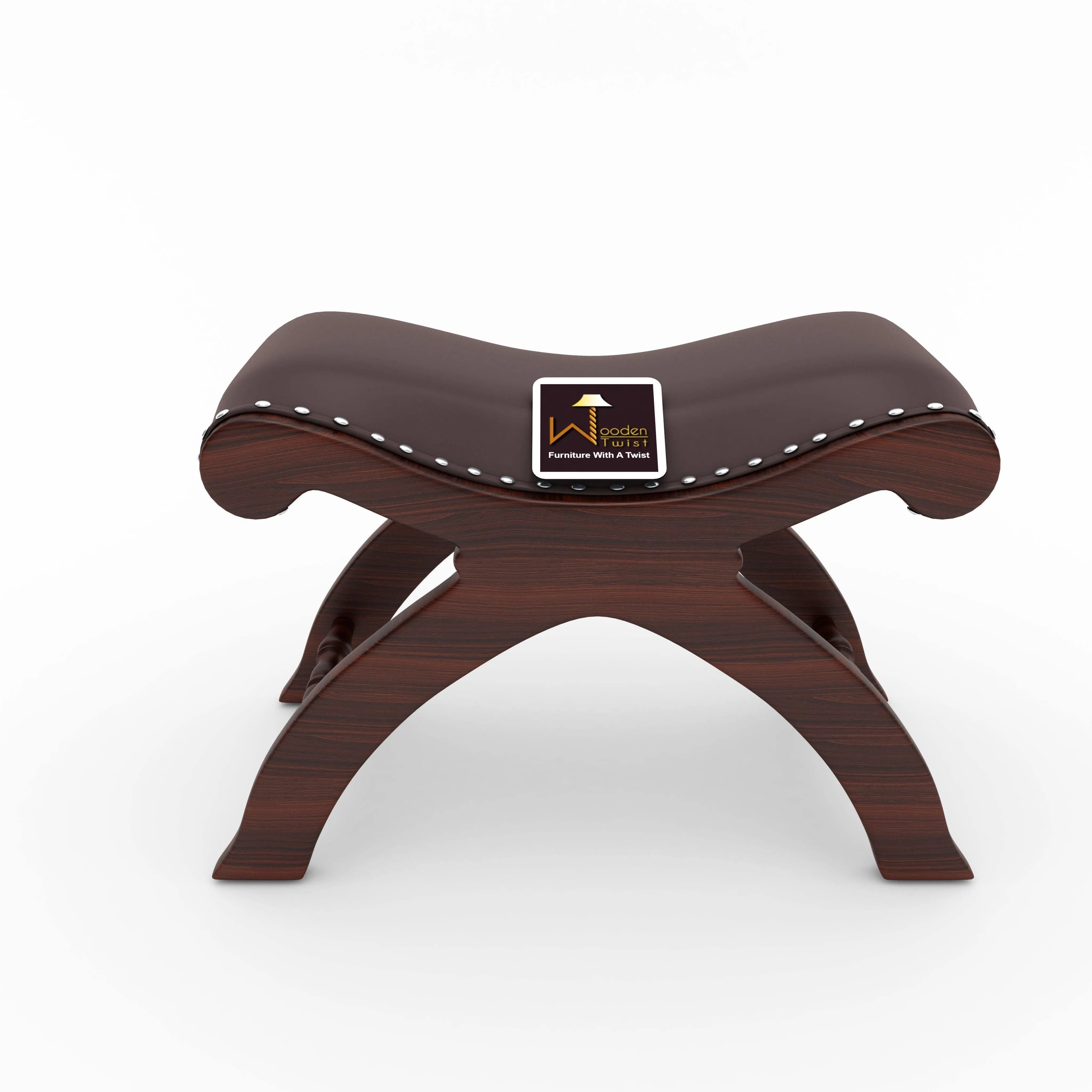 Wooden Twist Piede Teak Wood Ottoman Puffy Stool - Wooden Twist UAE