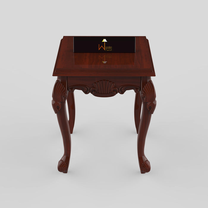 Gracious Hand Carved Teak Wood End Table for Home Décor