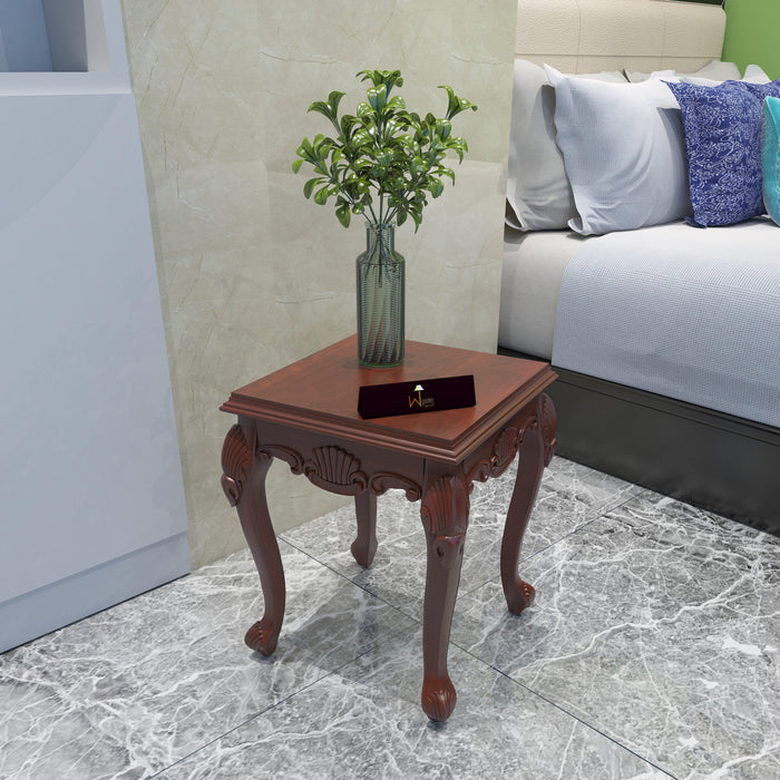 Gracious Hand Carved Teak Wood End Table for Home Décor