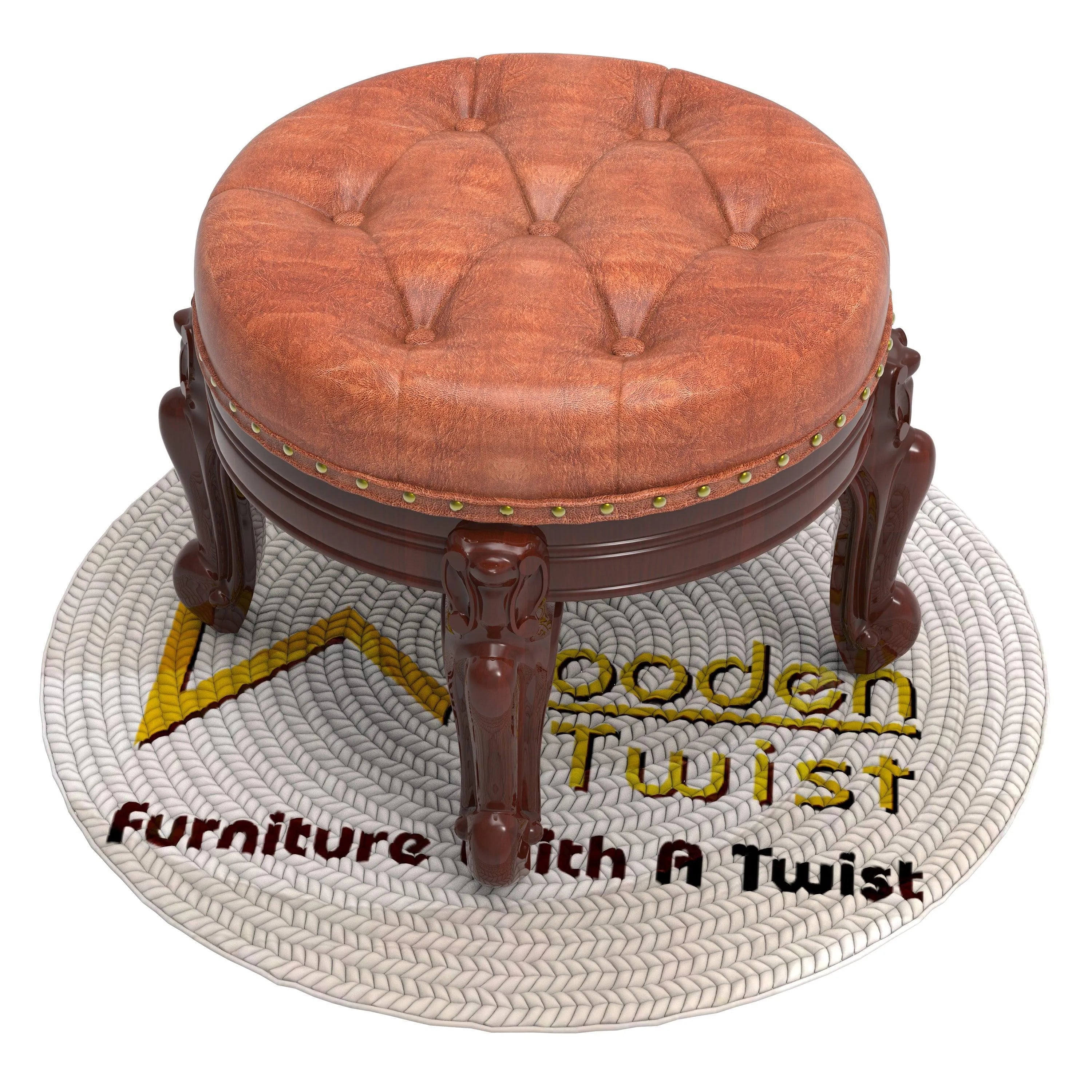 Foot Stool Round Ottoman Mid Century Foot Rest Cushion for Living Room - Wooden Twist UAE