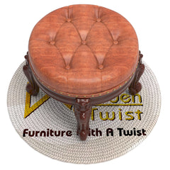 Foot Stool Round Ottoman Mid Century Foot Rest Cushion for Living Room - Wooden Twist UAE