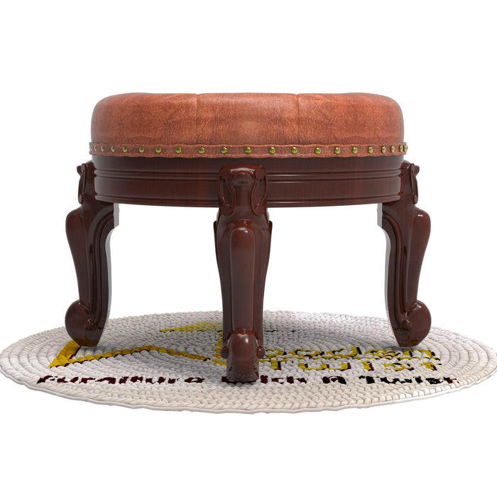 Foot Stool Round Ottoman Mid Century Foot Rest Cushion for Living Room - Wooden Twist UAE