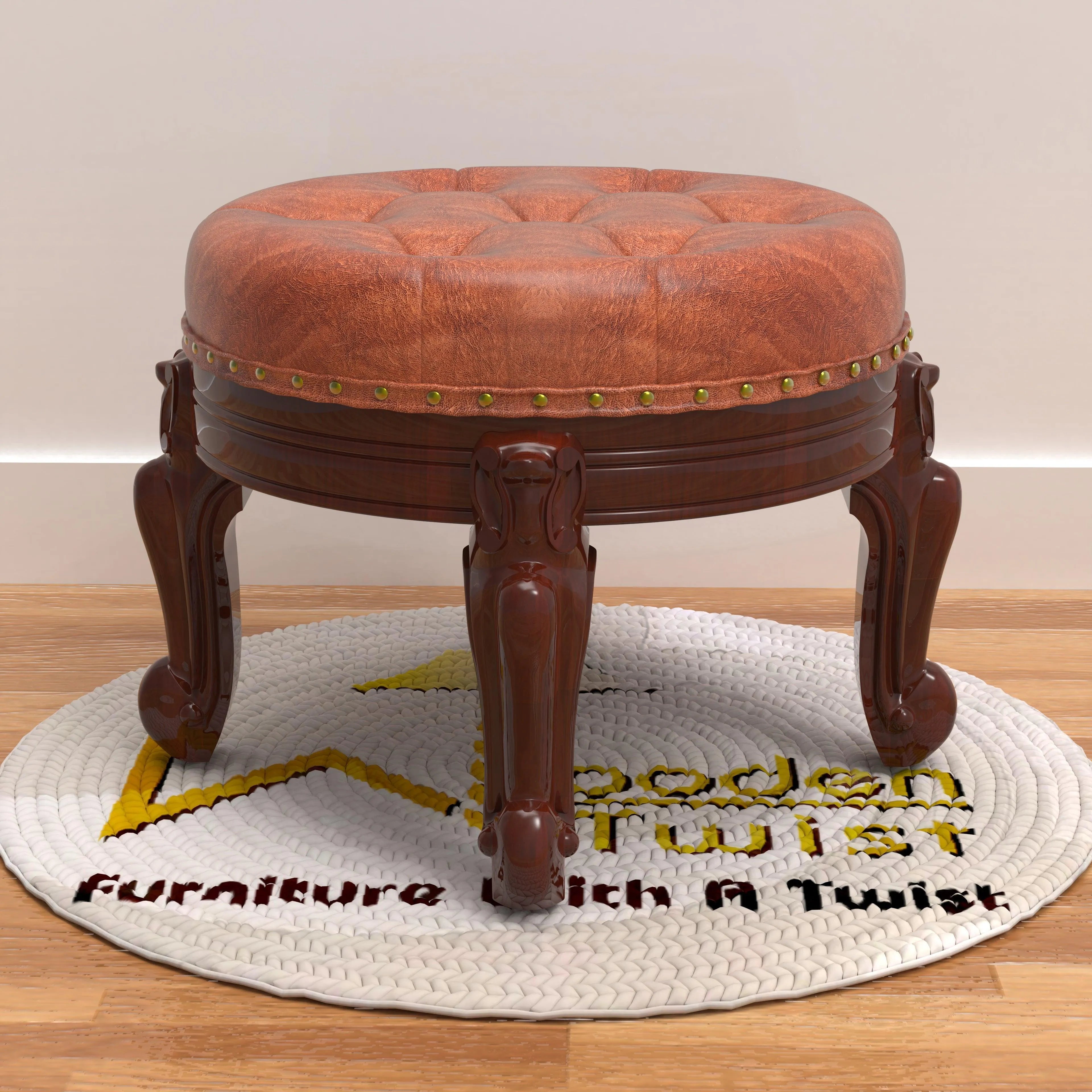 Foot Stool Round Ottoman Mid Century Foot Rest Cushion for Living Room - Wooden Twist UAE