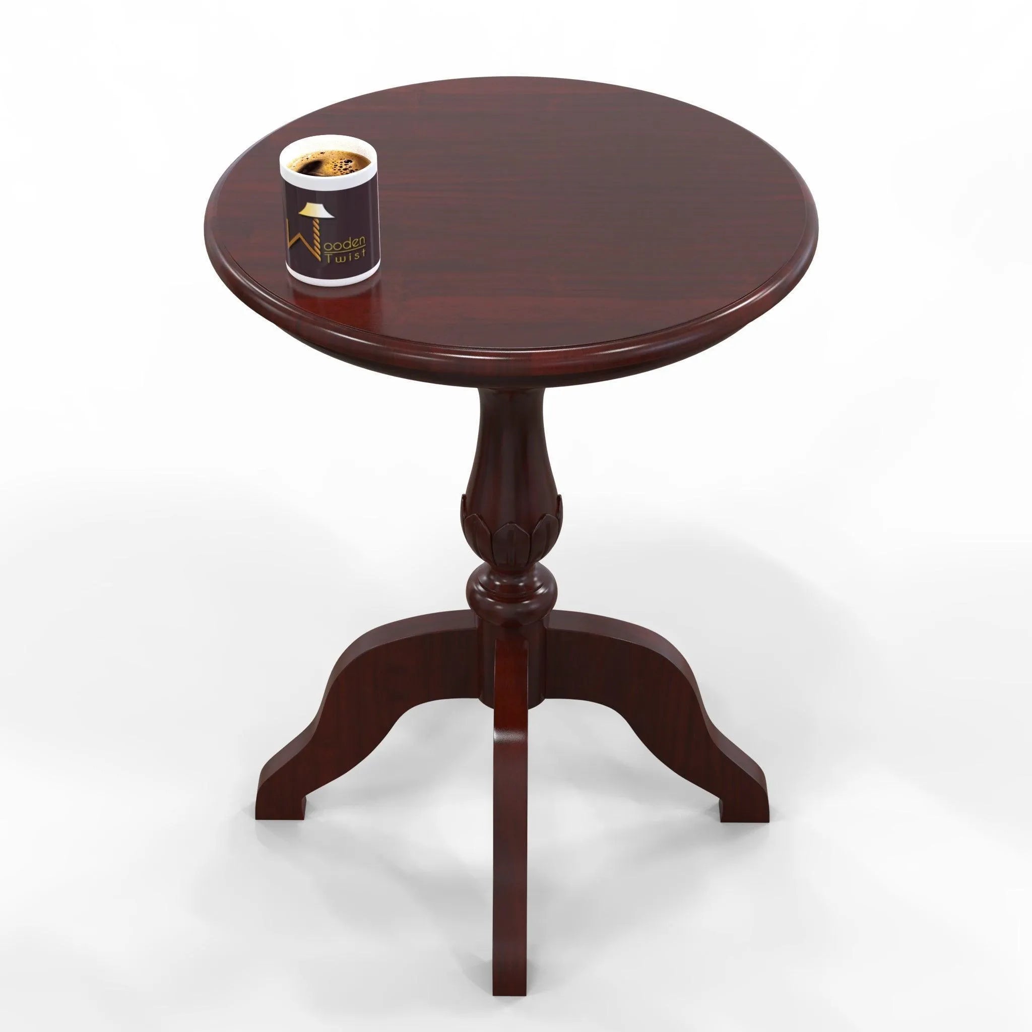 Teak Wood Round Carved Table Corner Side Table - Wooden Twist UAE