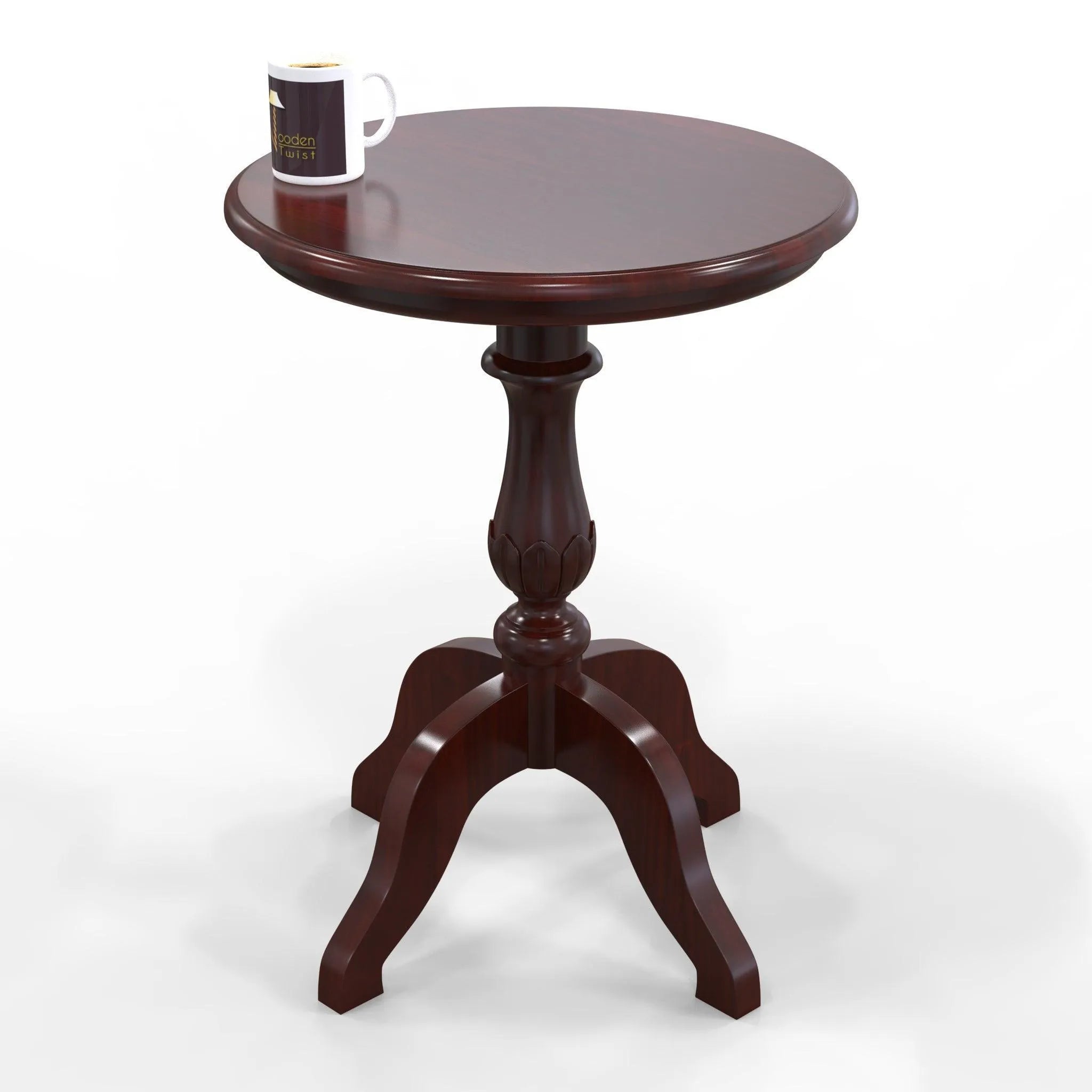 Teak Wood Round Carved Table Corner Side Table - Wooden Twist UAE