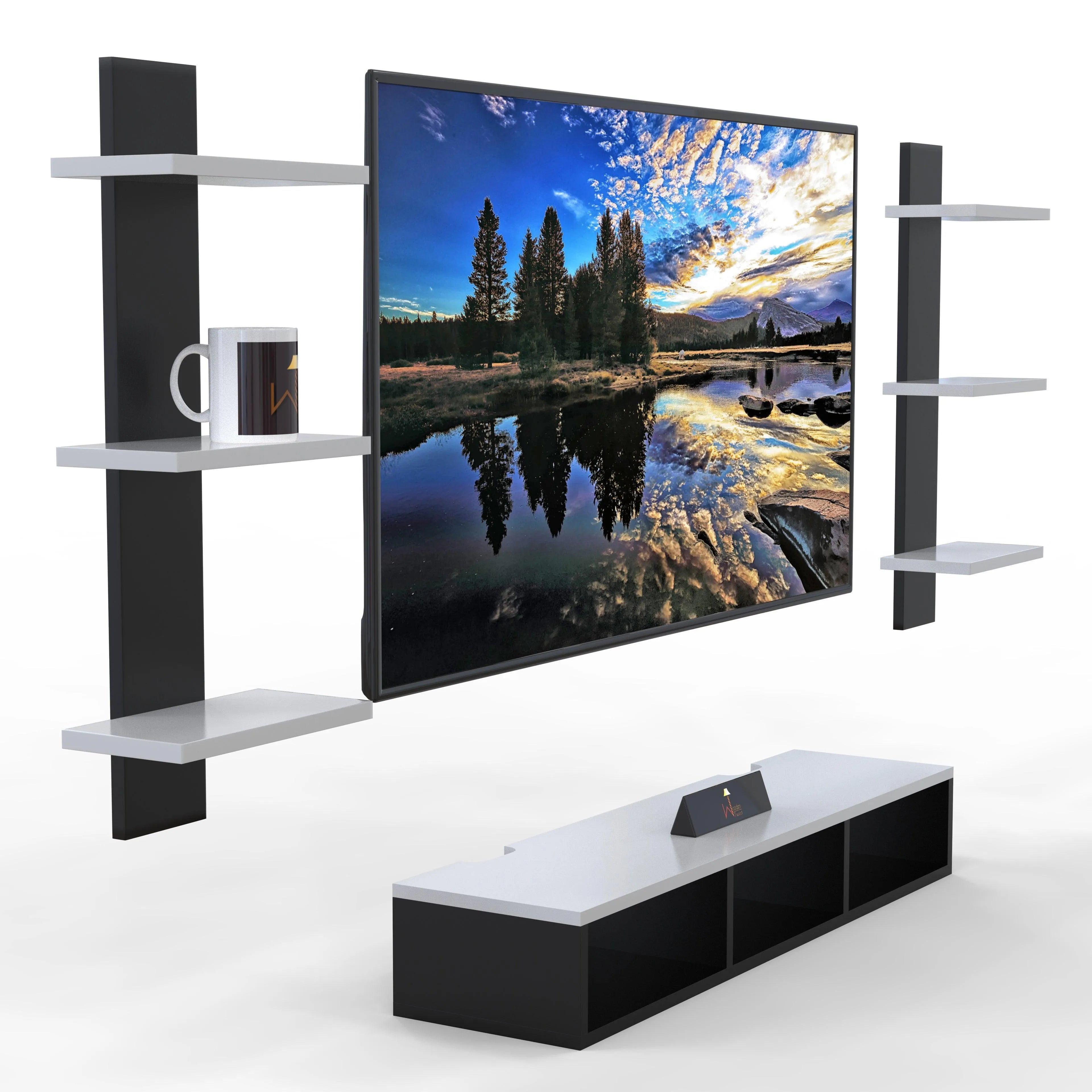 Wooden Twist Wall Mounted TV Unit, Cabinet, with TV Stand Unit Wall Shelf for Living Room - Wooden Twist UAE