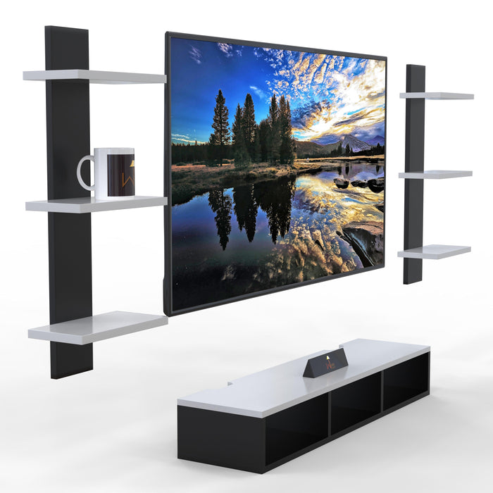 Wooden Twist Wall Mounted TV Unit, Cabinet, with TV Stand Unit Wall Shelf for Living Room