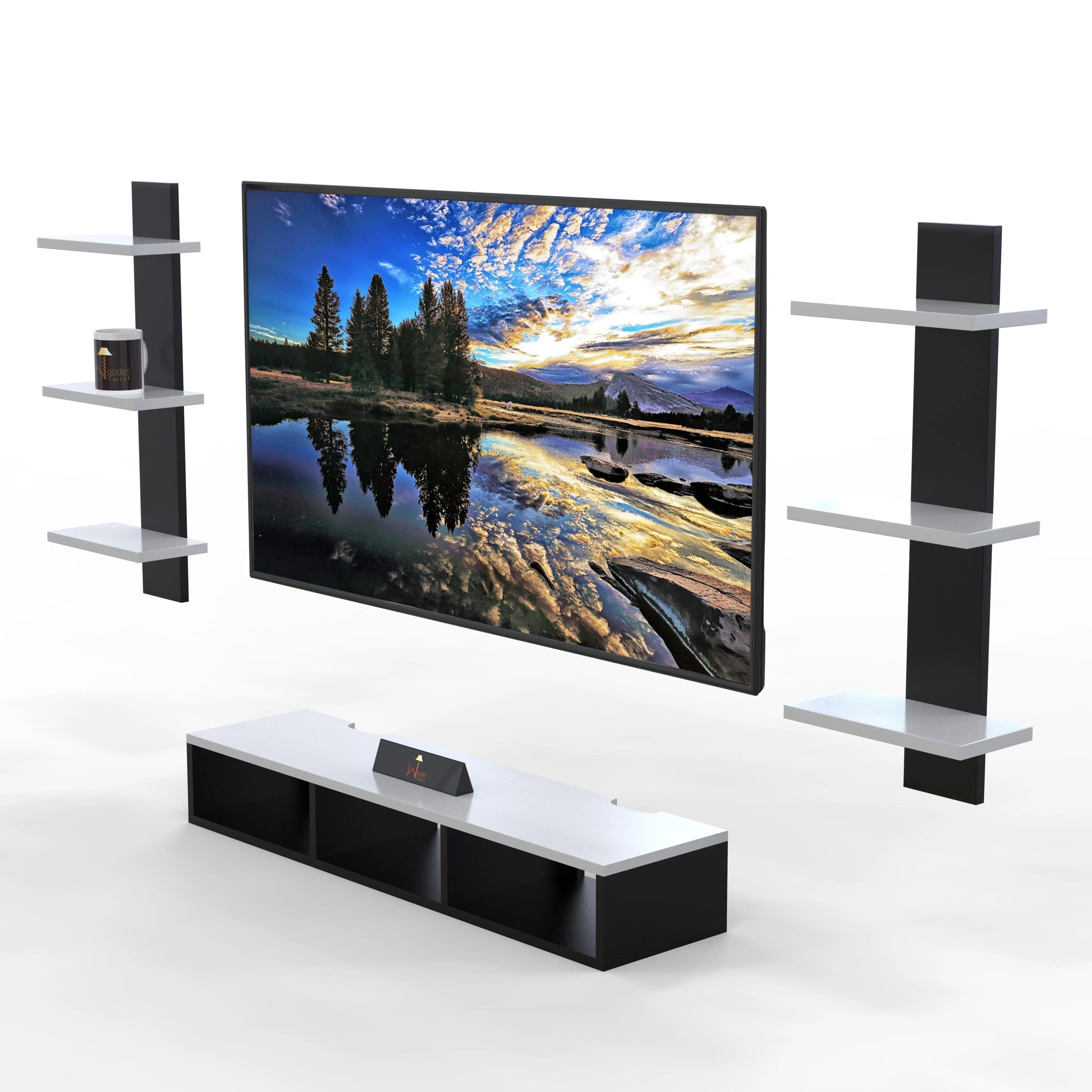 Wooden Twist Wall Mounted TV Unit, Cabinet, with TV Stand Unit Wall Shelf for Living Room - Wooden Twist UAE