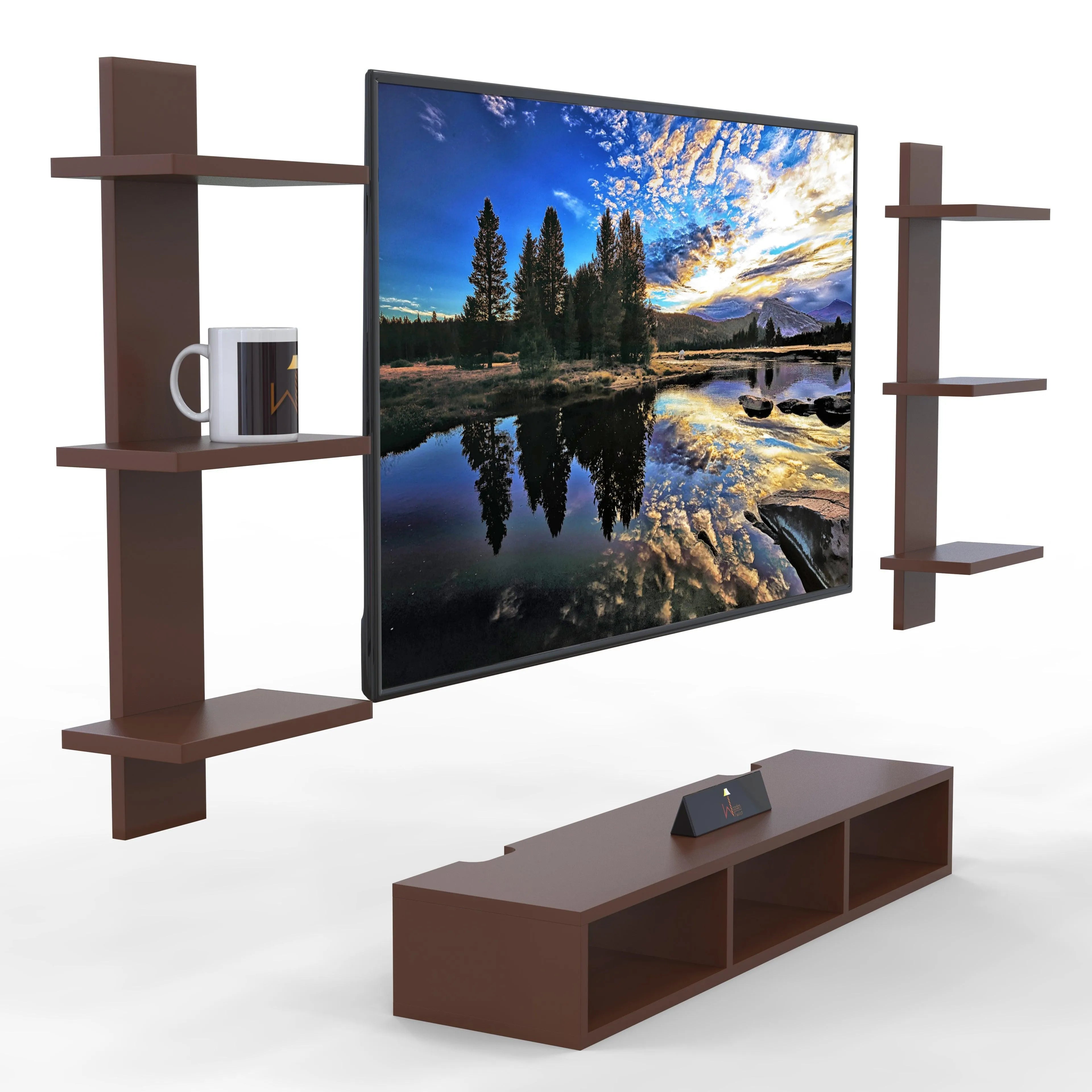 Wooden Twist Wall Mounted TV Unit, Cabinet, with TV Stand Unit Wall Shelf for Living Room - Wooden Twist UAE